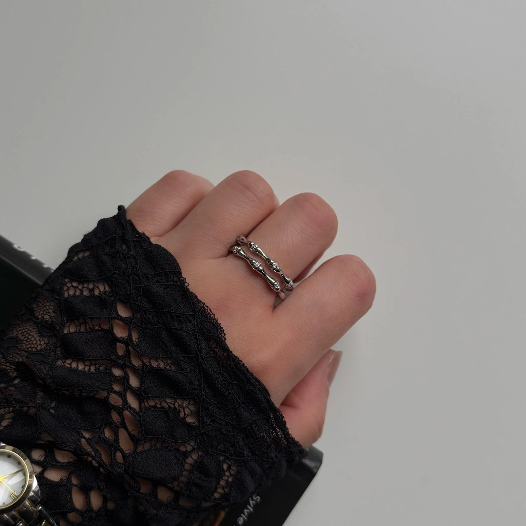 Çift Sıra Taşlı Kemik Silver Yüzük