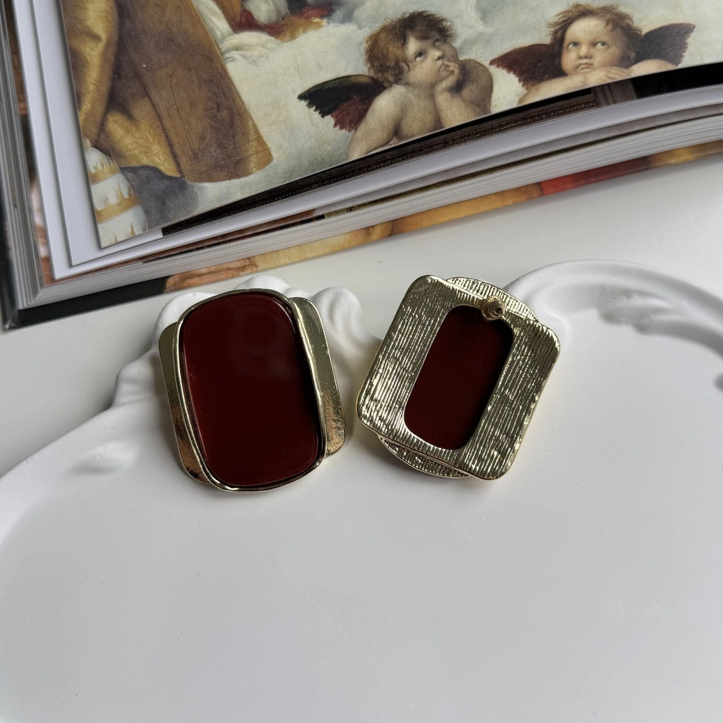 Vintage Bordo Plaka Küpe