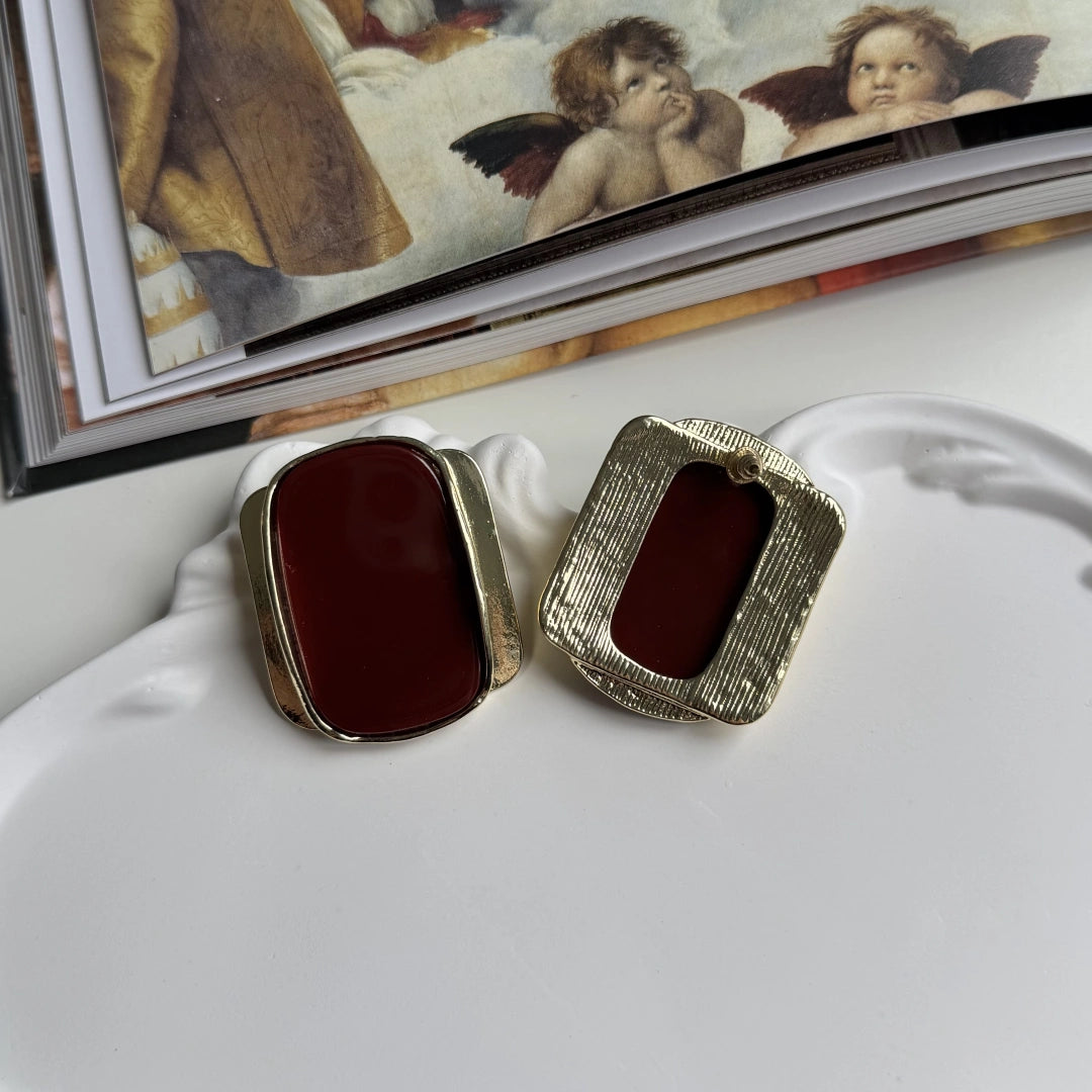 Vintage Bordo Plaka Küpe