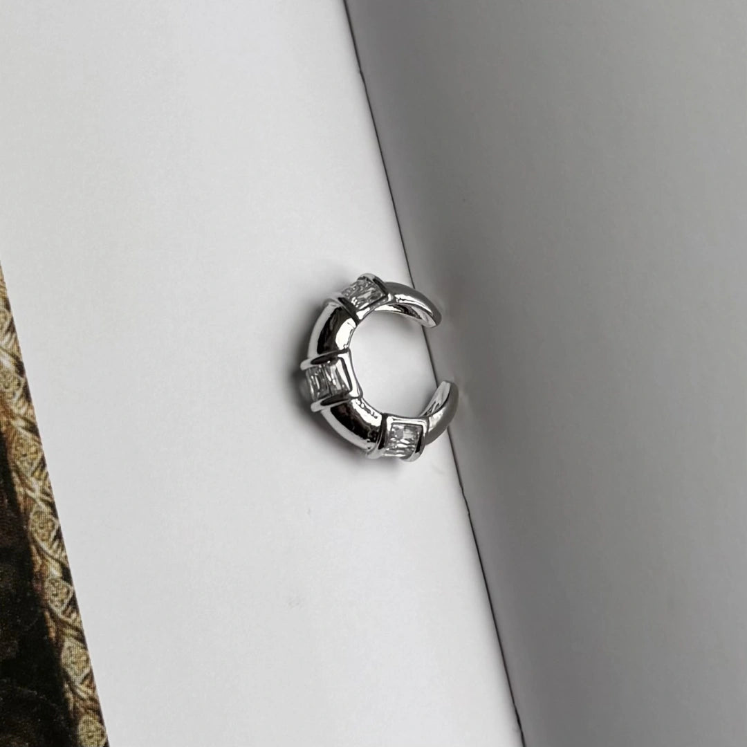 Luxury Kristal Silver Kıkırdak Küpe