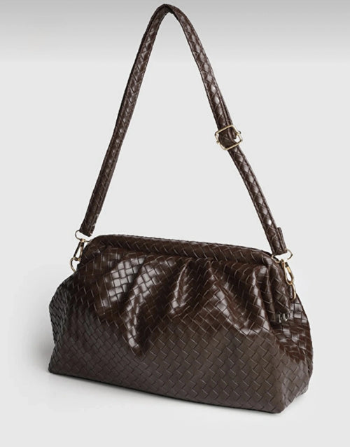 Aura Kahve Örgü Dokulu Clutch Omuz ve Çapraz Çanta