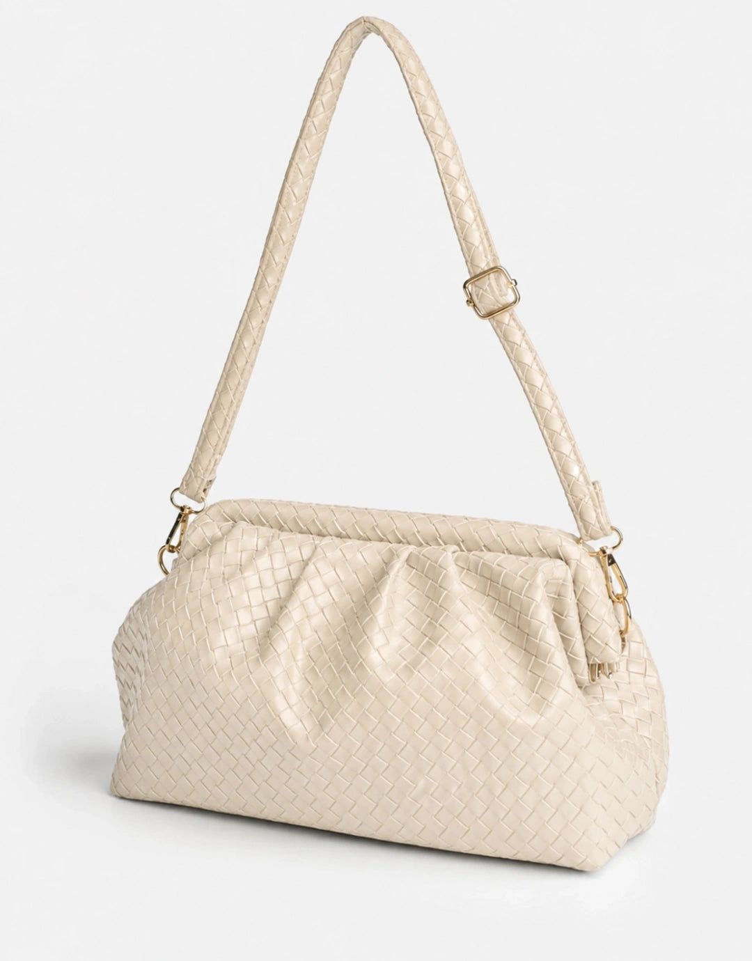 Aura Ekru Örgü Dokulu Clutch Omuz ve Çapraz Çanta