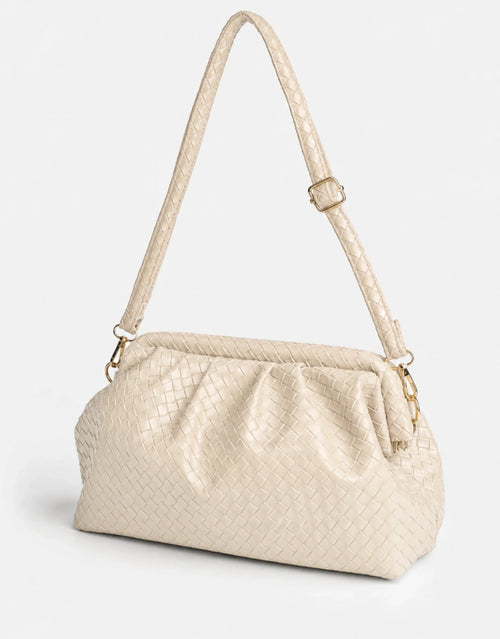 Aura Ekru Örgü Dokulu Clutch Omuz ve Çapraz Çanta