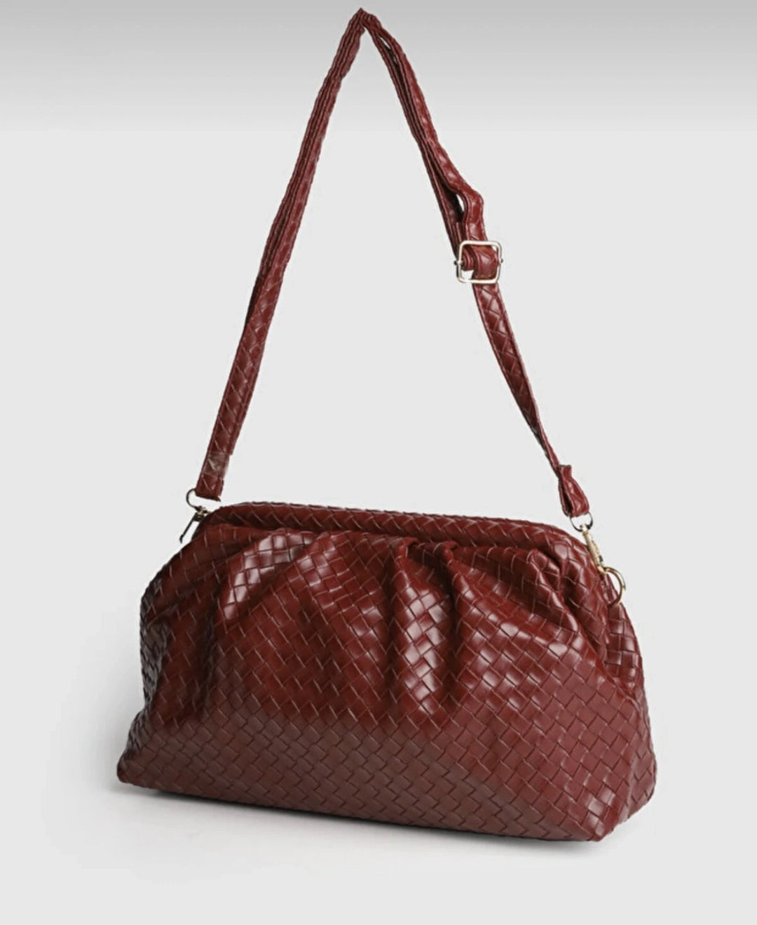 Aura Bordo Örgü Dokulu Clutch Omuz ve Çapraz Çanta