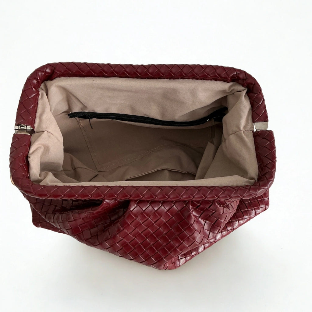 Aura Bordo Örgü Dokulu Clutch Omuz ve Çapraz Çanta