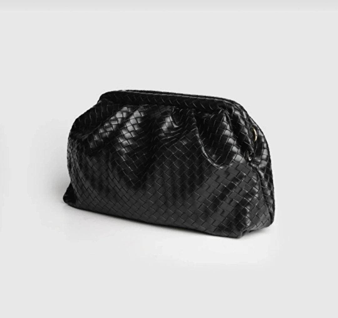 Aura Siyah Örgü Dokulu Clutch Omuz ve Çapraz Çanta