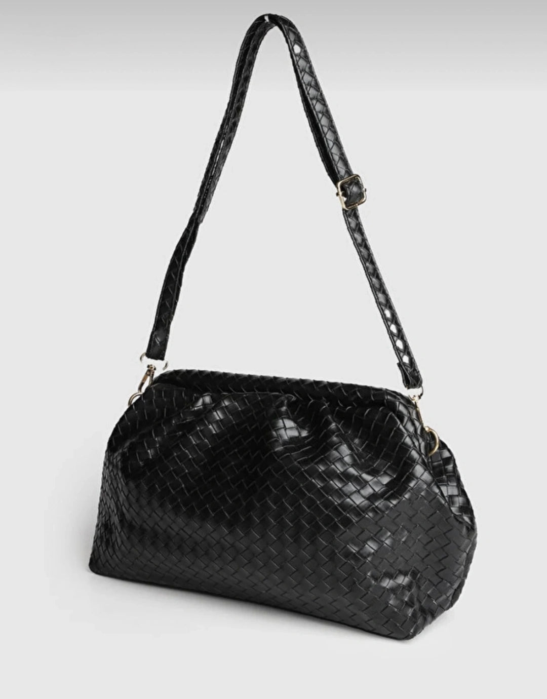 Aura Siyah Örgü Dokulu Clutch Omuz ve Çapraz Çanta