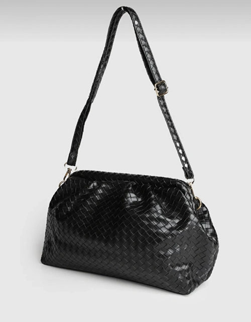 Aura Siyah Örgü Dokulu Clutch Omuz ve Çapraz Çanta