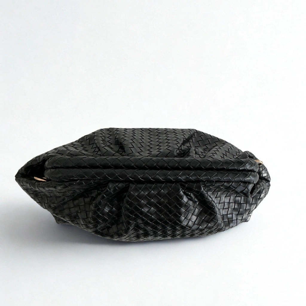Aura Siyah Örgü Dokulu Clutch Omuz ve Çapraz Çanta