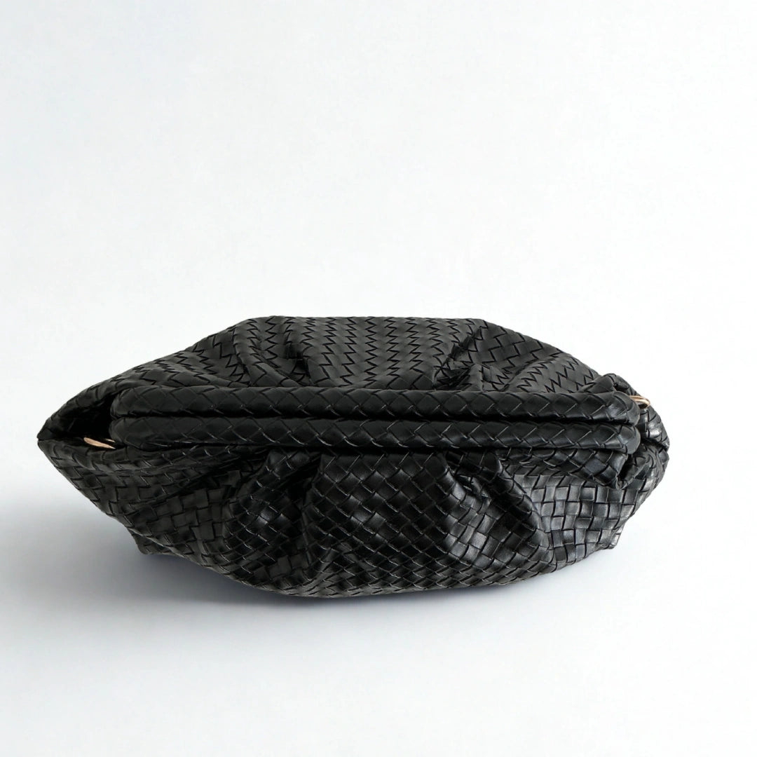 Aura Siyah Örgü Dokulu Clutch Omuz ve Çapraz Çanta