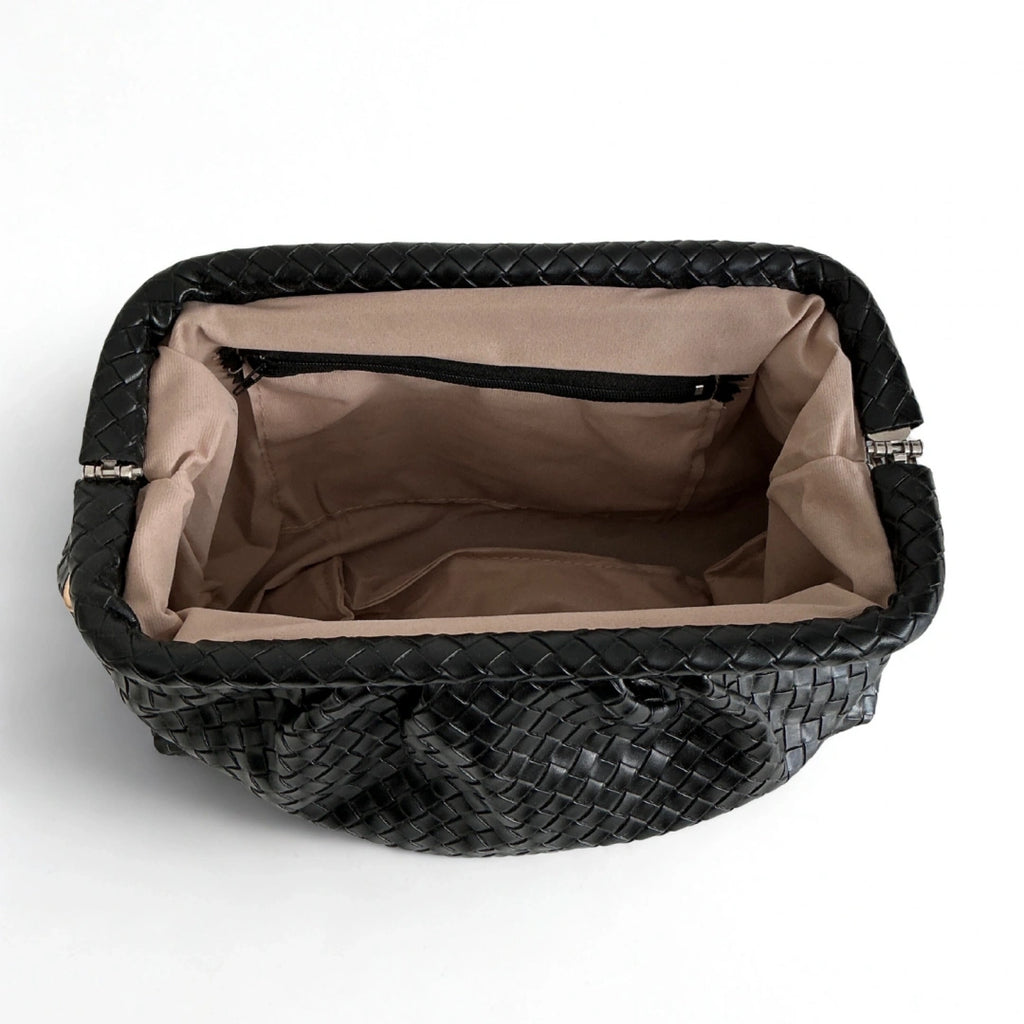 Aura Siyah Örgü Dokulu Clutch Omuz ve Çapraz Çanta
