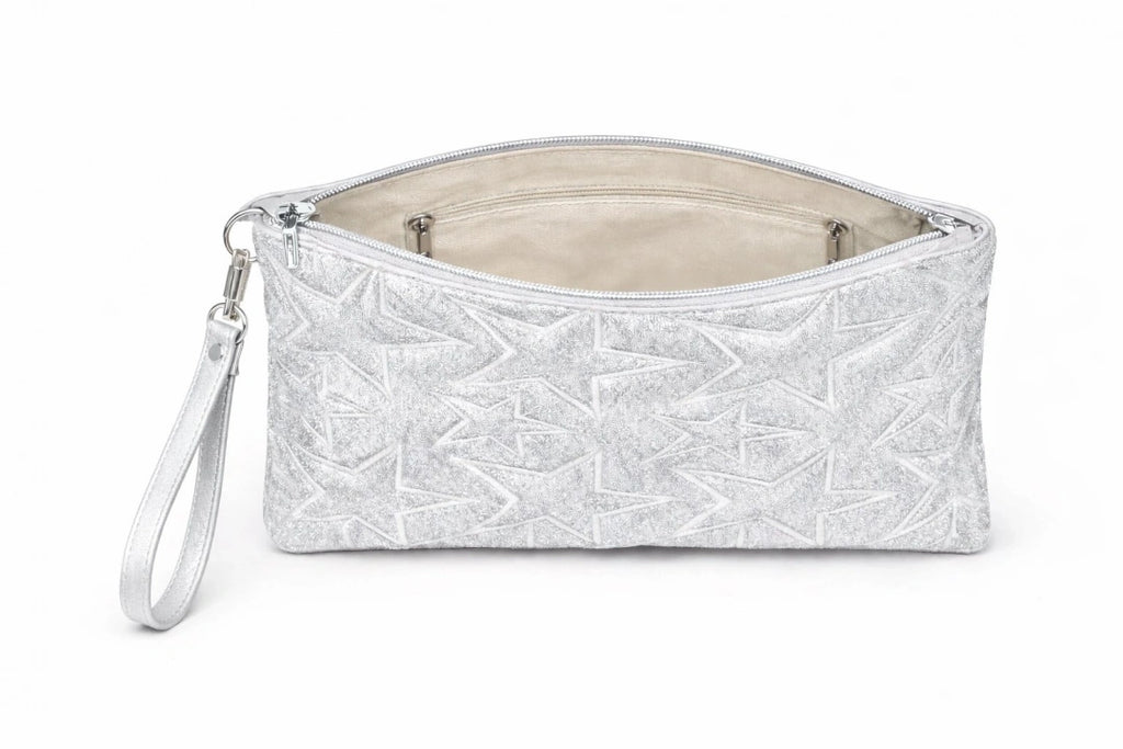 Yıldız Desenli Gümüş Simli Clutch Portföy Çanta