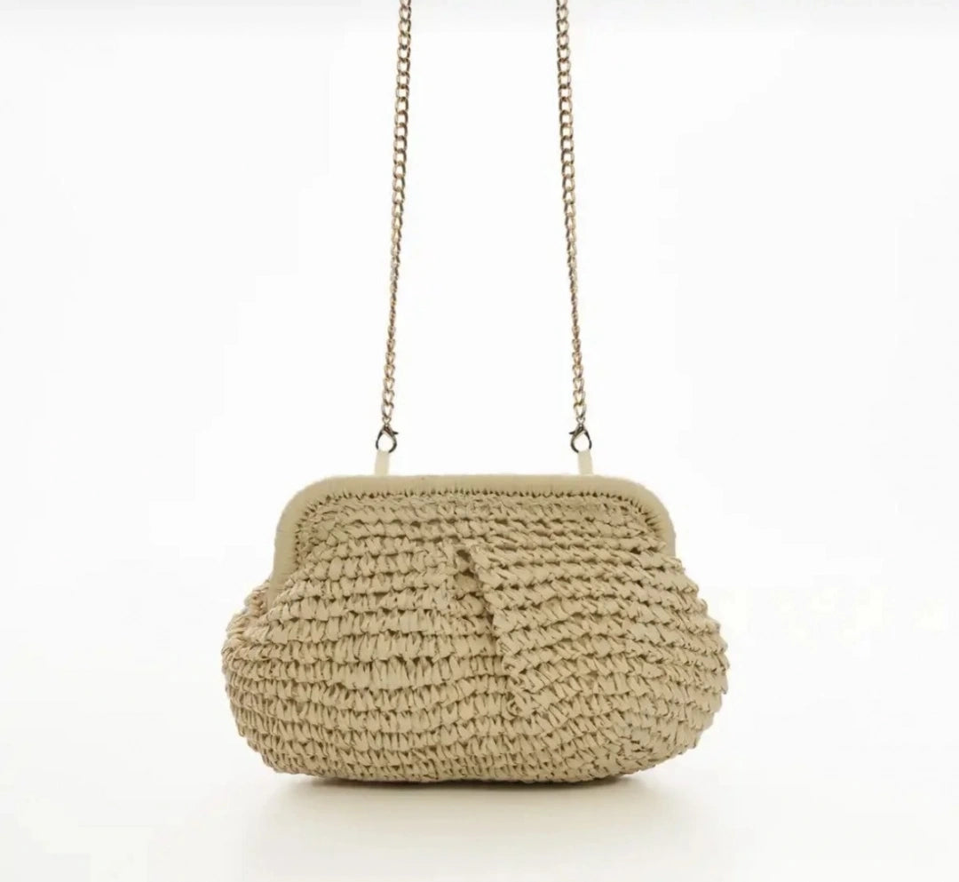 Mng Model Ekru Rattan Clutch Çanta